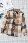 Khaki Plaid Color Block Buttoned Long Sleeve Jacket with Pocket-Outerwear-MomFashion