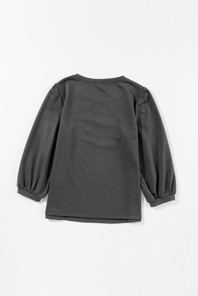 Medium Grey Solid Color 3/4 Sleeve Round Neck Blouse-Tops-MomFashion