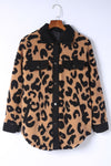 Black Contrast Trimmed Leopard Teddy Shacket-Outerwear-MomFashion