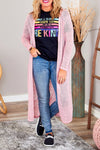 Pink Sheer Knitted Long Side Slit Plus Size Cardigan-Plus Size-MomFashion