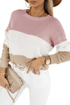 Pink Colorblock Waffle Knit Long Sleeve Top-Tops-MomFashion