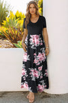 Black Contrast Floral Empire Waist Maxi Dress-Dresses-MomFashion