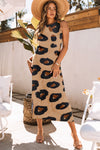 Leopard Split Open Back Sleeveless Maxi Dress-Dresses-MomFashion