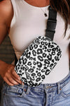 Black Leopard Print Buckle Canvas Chest Bag 20*5*14cm-Shoes & Bags-MomFashion