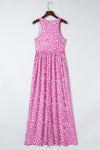 Rose Leopard Print Pocketed Sleeveless Maxi Dress-Dresses-MomFashion