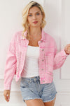 Pink Rivet Studded Pocketed Denim Jacket-Outerwear-MomFashion