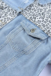 Blue Plus Size Leopard Ripped Cropped Denim Jacket-Plus Size-MomFashion