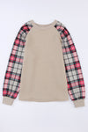 Apricot Plaid Raglan Sleeve Sweatshirt-Tops-MomFashion