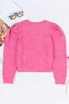 Rose Vintage Washed Puff Sleeve Sweatshirt-Tops-MomFashion