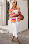 Orange Striped Colorblock Drop Shoulder Slouchy Cardigan-Tops-MomFashion