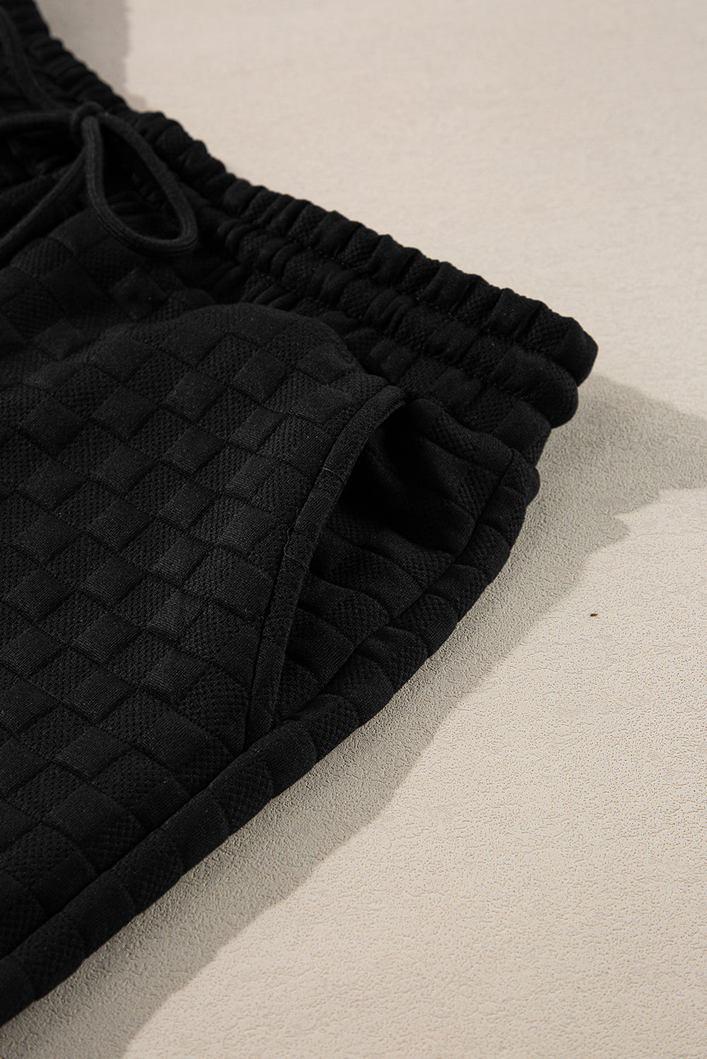 Color black Checkered Textured Split Pullover Top and Pants Set-Two Piece Sets/Pant Sets-MomFashion