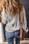 Gray Turtleneck Drop Shoulder Bubble Sleeve Knit Sweater-Tops-MomFashion