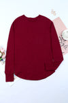 Red Solid Crew Neck Long Sleeve Top-Tops-MomFashion