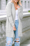 Light Gray Thermal Waffle Knit Pocketed Cardigan-Tops-MomFashion