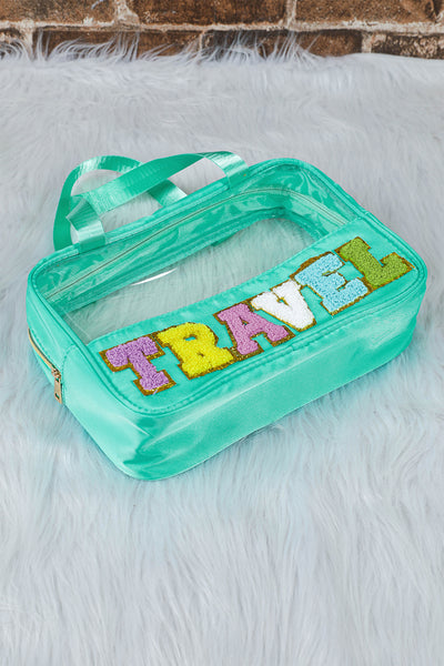 Mint Green TRAVEL Chenille Letter Clear PVC Makeup Bag-Accessories-MomFashion