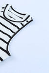 White Striped Print Ribbed O-neck Sleeveless Top-Tops-MomFashion