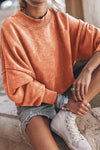 Orange Drop Shoulder Crew Neck Pullover Sweatshirt-Tops-MomFashion