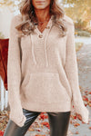 Apricot Waffle Knit Buttons Hooded Sweater with Pocket-Tops-MomFashion