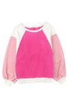 Rose Colorblock Long Sleeve Pullover Fleece Sweatshirt-Tops-MomFashion