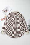 Brown Checkered Print Patchwork Corduroy Shacket-Outerwear/Jackets-MomFashion