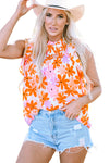 Orange Ruffled Sleeve Smocked Floral Top-Tops-MomFashion