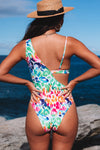 Multicolor Leopard Kiss Print Asymmetric Cutout One Piece Swimwear-Swimwear-MomFashion