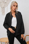 Black Solid Color Quilted Zip Up Puffer Jacket-Outerwear-MomFashion