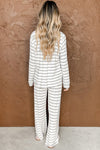 Striped Print Long Sleeve and Pants Pajamas Set-Loungewear-MomFashion