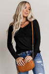 Black Lace Crochet V Neck Long Sleeve Top-Tops-MomFashion