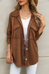 Brown Contrast Flap Pockets Relaxed Shacket-Outerwear-MomFashion