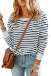 Striped Print Ribbed Trim Long Sleeve Top-Tops-MomFashion