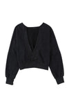 Black Acid Wash V-shape Open Back Sweatshirt-Tops-MomFashion