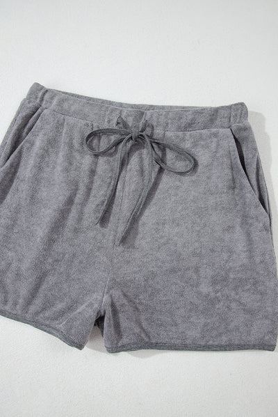 Gray Long Sleeve Top and Drawstring Shorts Lounge Set-Loungewear-MomFashion