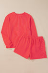 Casual Corded Knit Long Sleeve Top and High Waist Shorts Set-Two Piece Sets/Short Sets-MomFashion