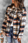 Geometric Plaid Print Pocketed Shacket-Outerwear-MomFashion