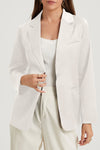 White Pocketed Single Button Lapel Neck Blazer-Outerwear-MomFashion