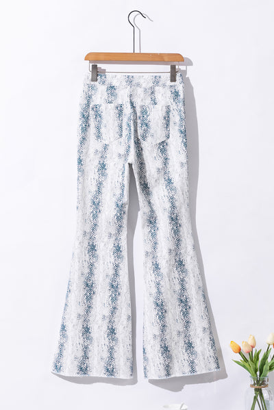 White Western Fashion High Waist Snakeskin Print Flare Pants-Bottoms-MomFashion