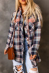 Pink Contrast Hooded Drawstring Plaid Shacket-Outerwear-MomFashion