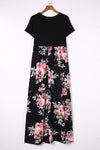 Black Contrast Floral Empire Waist Maxi Dress-Dresses-MomFashion