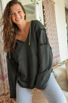 Gray Exposed Seam Raw Edge Hoodie with Pockets-Tops-MomFashion