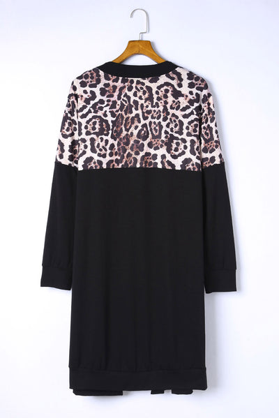 Black Leopard Detail Plus Size Cardigan-Plus Size-MomFashion