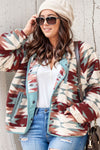 Fiery Red Geometric Aztec Pattern Plus Size Fleece Jacket-Plus Size-MomFashion