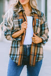 Brown Plaid Color Block Buttoned Shirt with Pockets-Tops-MomFashion