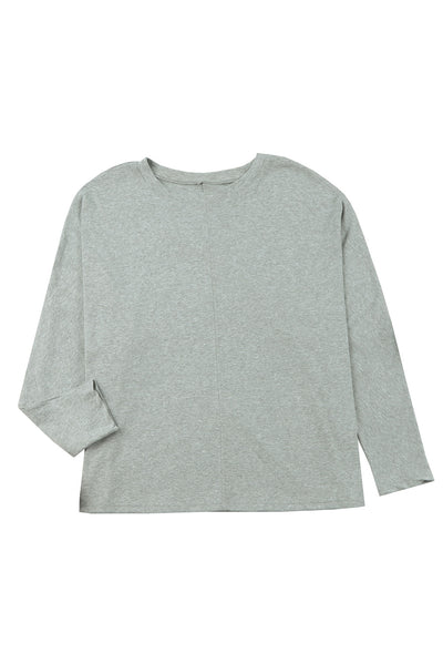 Gray Solid Color Patchwork Long Sleeve Top-Tops-MomFashion