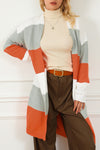 Orange Striped Color Block Drop Shoulder Midi Cardigan-Tops-MomFashion