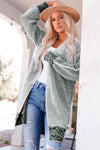 Gray Plaid Knitted Long Open Front Cardigan-Tops-MomFashion