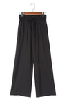 Black Drawstring Elastic Waist Casual Wide Leg Pants-Bottoms-MomFashion