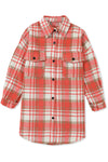 Plaid Flap Pocket Long Sleeve Shacket-Outerwear-MomFashion