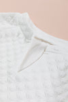 White Split Neck Quilted Long Sleeve Top-Tops-MomFashion