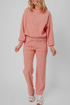 Blossom Ribbed Knit Drop Shoulder Pocketed Two Piece Lounge Set-Two Piece Sets/Pant Sets-MomFashion